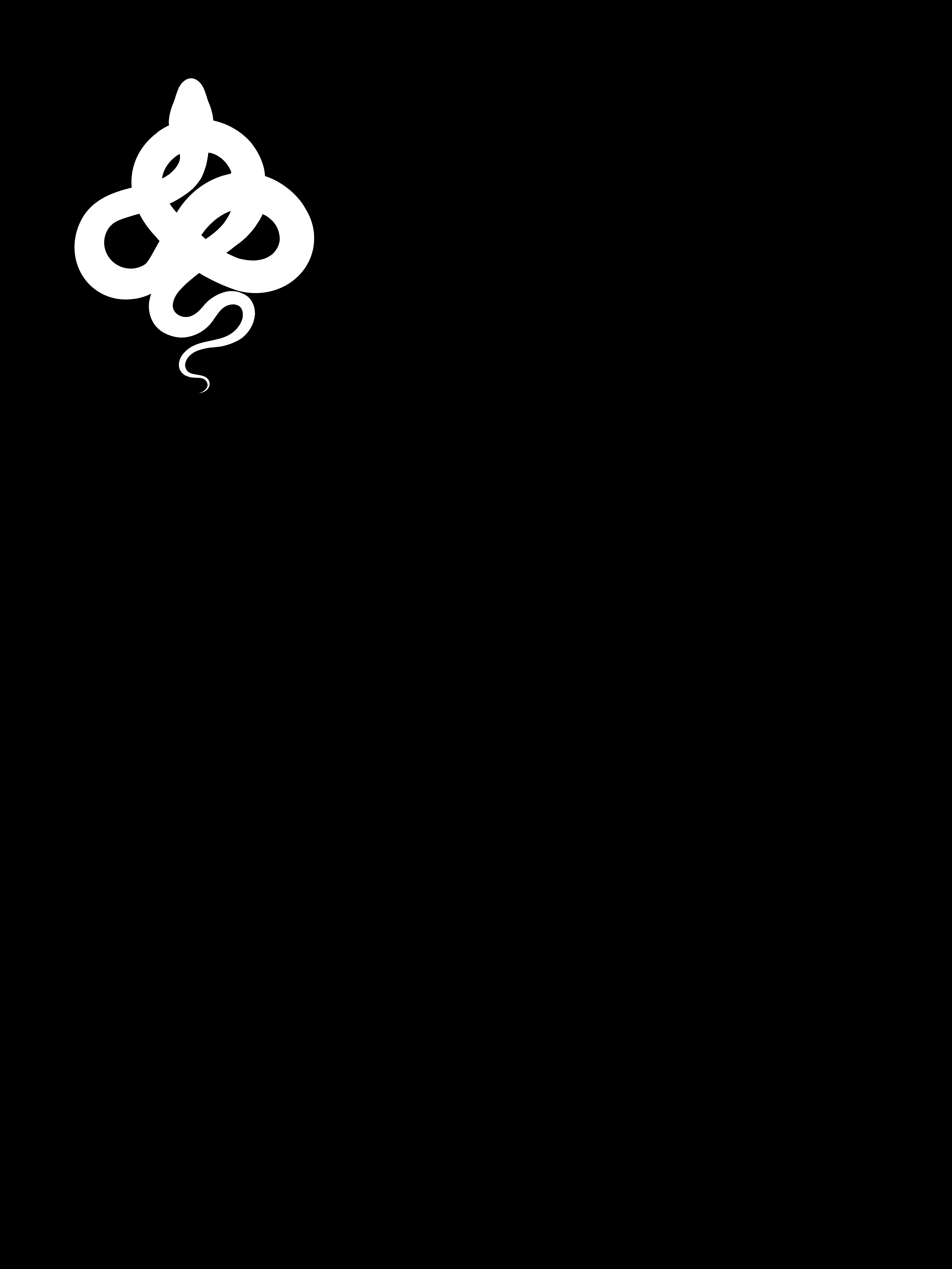 Bílé propletené hadí logo na černém pozadí