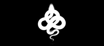 Bílé propletené hadí logo na černém pozadí